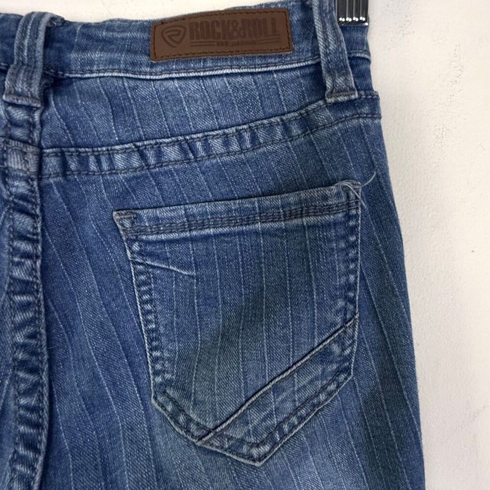 Rock & Roll Cowgirl Flare Jeans Low Mid 8" Rise | Textured Striped Y2K Style, 24 - Picture 8 of 12
